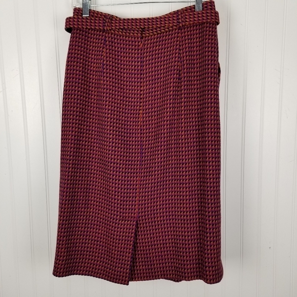 Evan Picone Women Wool Midi Pencil Skirt Vtg Size 12 Red Purple Artsy Secretary - Picture 4 of 11
